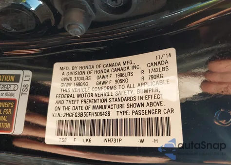 2015 Honda Civic Lx from USA, damaged, VIN 2HGFG3B55FH506428